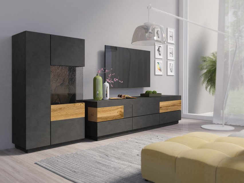 Galaka TV cabinet with six drawers (Matera / Matera / Wotan Oak)