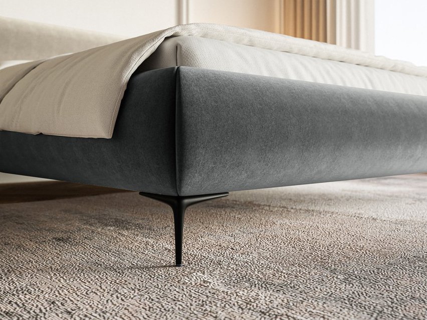 Upholstered bed 180x200 cm Roule with storage, metal frame Amon 11, hydrophobic velvet, black legs