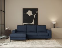 Mokpeo L-shaped corner sofa with sleeping function with two containers on black legs Sorella 77 chenille left-hand side