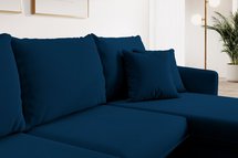 Volio velvet corner sofa with sleeping function, hydrophobic, golden legs