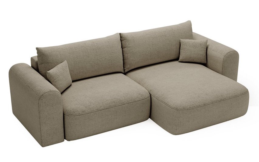 Sollano L-shaped corner sofa with sleeping function with a container, universal beige chenille