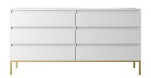 Bemmi white six-drawer chest of drawers with gold legs