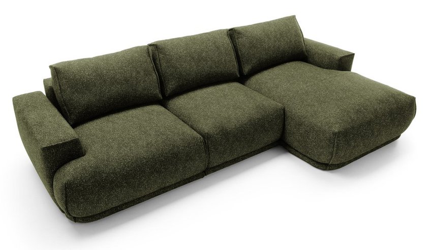 Divo L-shaped corner sofa with sleeping function, dark green, hydrophobic braid, right-hand side