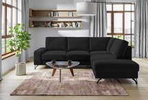 Corner sofa with sleeping function Bewello L-shaped with side and container Matt Velvet 99 easy-cleaning hydrophobic velour right-hand side