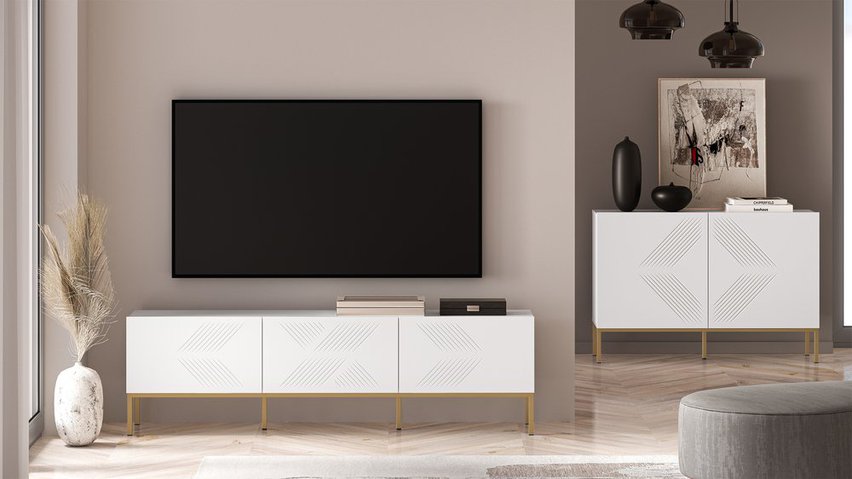 Nebbato TV cabinet 170 cm white with gold frame