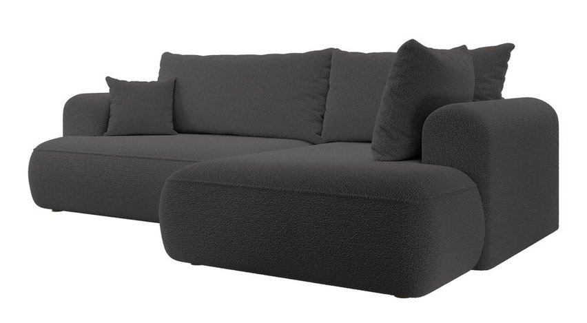 Ovo II L-shaped corner sofa with sleeping function Abriamo 08 with side panel and right-hand boucle container