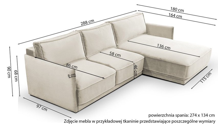 Corner sofa with sleeping function Trolla (Fabric: Element 06, Side: Right)