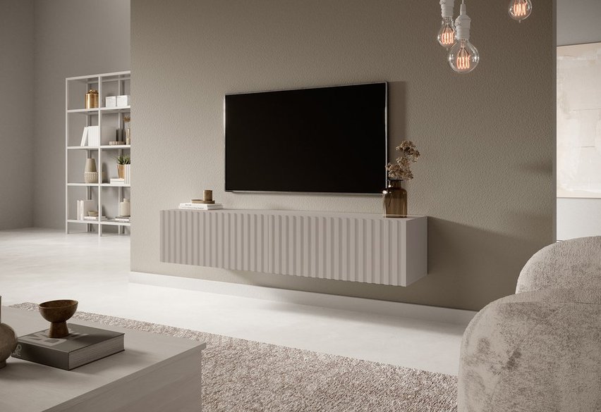 Telire TV cabinet 138.6 cm Gray beige with lamella front