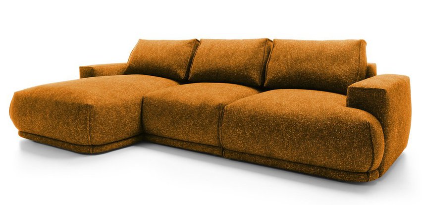 Divo L-shaped corner sofa with sleeping function with a container, mustard, hydrophobic braid, left-hand