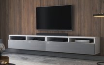 TV cabinet with two drawers Rednaw 200 cm (Matt White / Glossy Gray, LED)