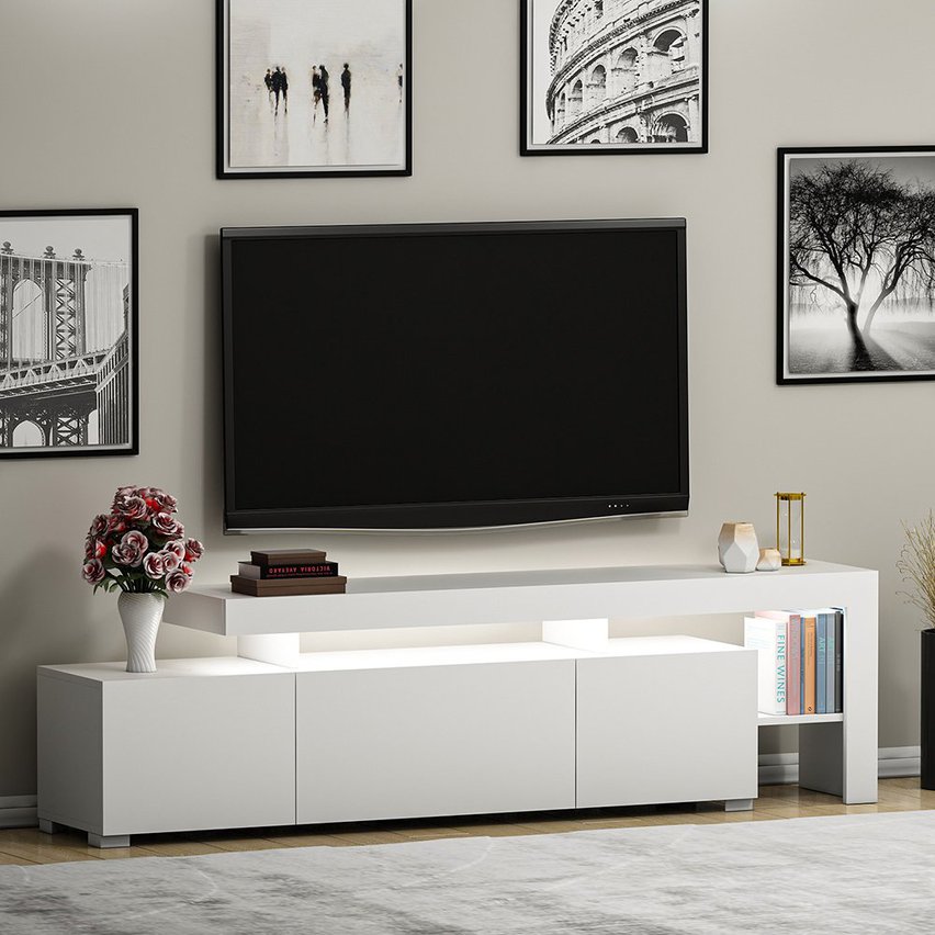 Belzov TV cabinet with LED lighting 192 cm white