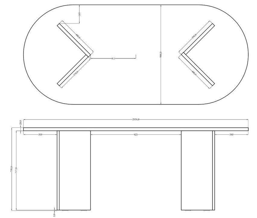 Ovo table 204 cm Portland Ash Black