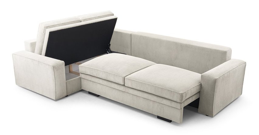 Figline L-shaped corner sofa bed with storage Lincoln 83 corduroy left-hand side