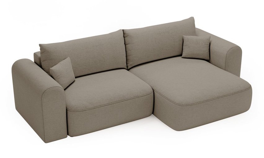 Sollano L-shaped corner sofa with sleeping function with container, universal, dark beige, easy-to-clean chenille