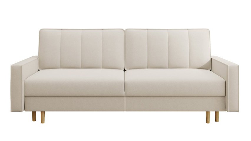 Derban three-seater sofa bed with storage, light beige velvet, easy to clean