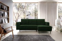 Rodario mini dark green corner sofa with sleeping function with right-hand corduroy container