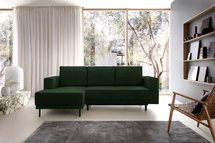 Rodario mini dark green corner sofa with sleeping function with left-hand corduroy container