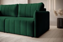 Pierre fold-out corner sofa with storage, dark green, hydrophobic velvet