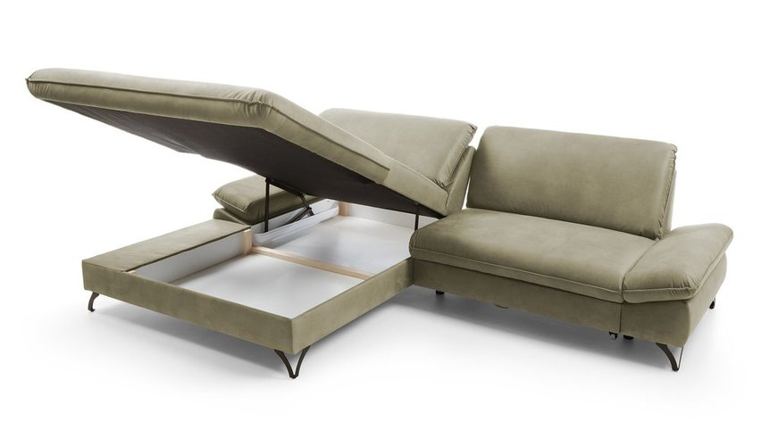 Corner sofa with sleeping function Vitala Castel 15 L-shaped with container, easy-cleaning velvet, left-hand side