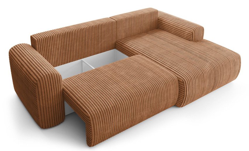 Corner sofa with sleeping function Lelu Tilia 56 L-shaped with a container, thick corduroy, right-hand side