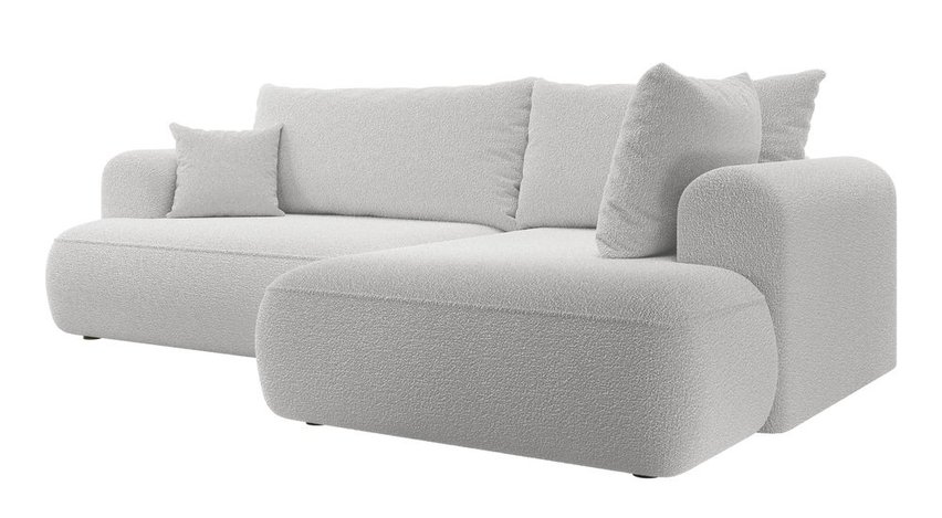 Ovo II L-shaped corner sofa with sleeping function Abriamo 05 with side panel and right-hand boucle container