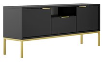 Diargo 135 cm two-door TV cabinet with a drawer and a recess, black on a gold frame