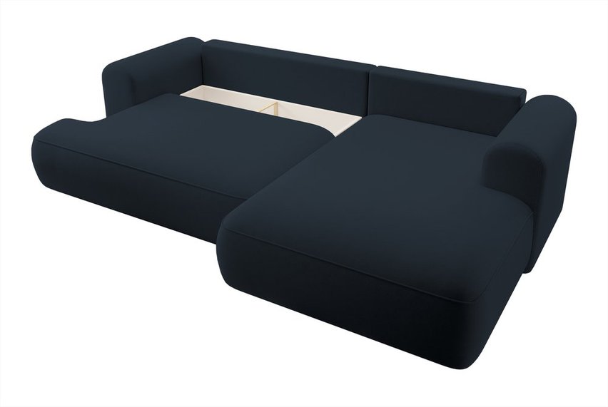 Ovo L-shaped corner sofa with sleeping function with a container in easy-to-clean fabric