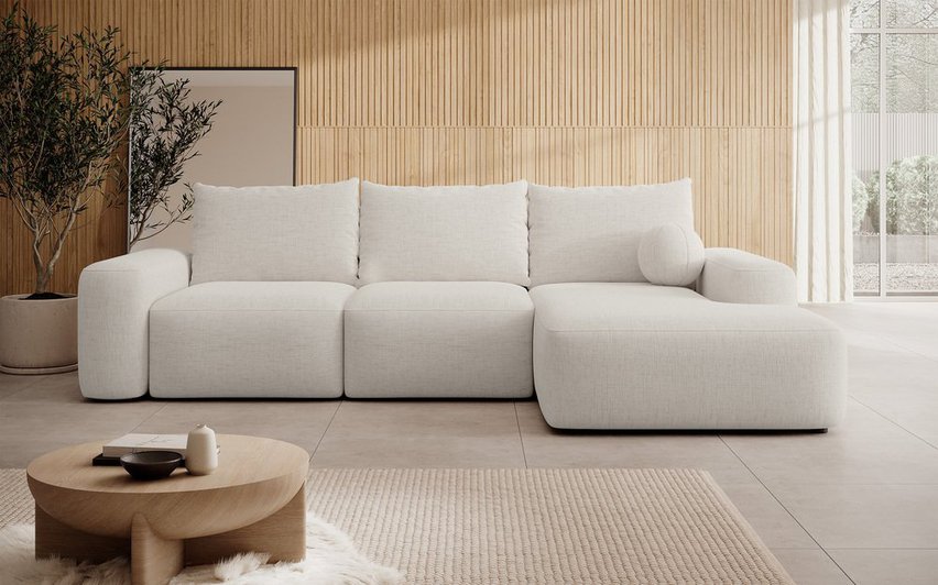 Corner sofa bed Carnos L-shaped with ball, single cushions Moly 02 hydrophobic chenille right side