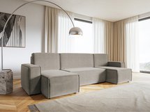 Copertino U-shaped corner sofa with sleeping function with storage, universal, gray-beige, hydrophobic velvet