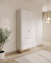 Oval two-door wardrobe with drawers 92 cm, white