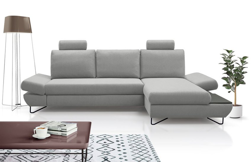 Corner sofa bed Lazaro L-shaped with storage (Fabric: Salvador 17, Side: Right)