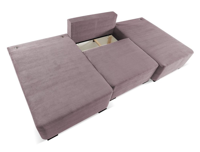 Moduliano U-shaped corner sofa with sleeping function with storage, universal, pink corduroy