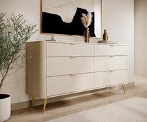 Oval chest of drawers with six drawers, 172 cm, Gray beige