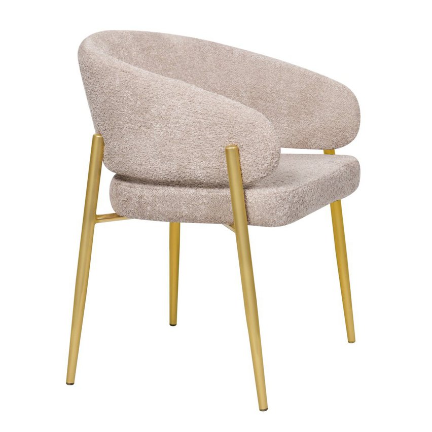 Chaise rembourrée Resilly en tissu bouclé beige/pieds dorés