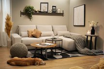 Carnos L-shaped corner sofa with sleeping function with additional lumbar pillows Melody 12 left-hand chenille