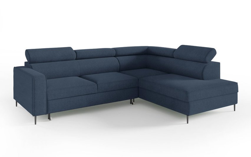 Corner sofa with sleeping function Vero L-shaped with container Neve 77 braid right-hand side