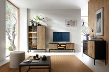 Tosena three-door TV cabinet with LED lighting 154 cm Black/Oak wotan RTV1541PKTLED