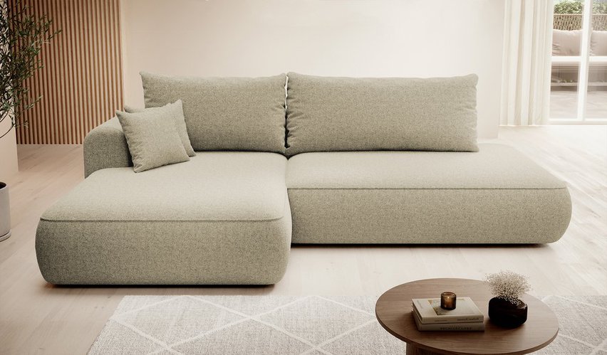 Foggi Melody 13 L-shaped corner sofa with sleeping function with left-hand chenille container