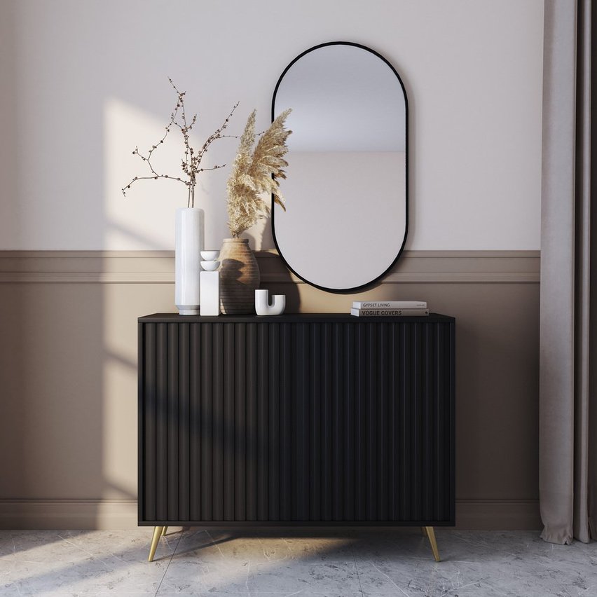 Bello chest of drawers with lamella fronts, 104 cm, black, with gold legs