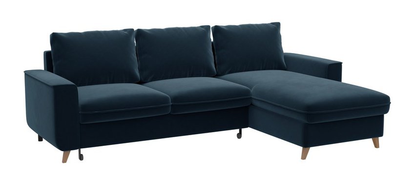 Almirante L-shaped corner sofa with sleeping function with storage, universal, navy blue, hydrophobic velvet