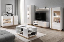 TV cabinet Skoky 138 cm oak with white (LED)