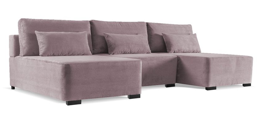 Moduliano U-shaped corner sofa with sleeping function with storage, universal, pink corduroy