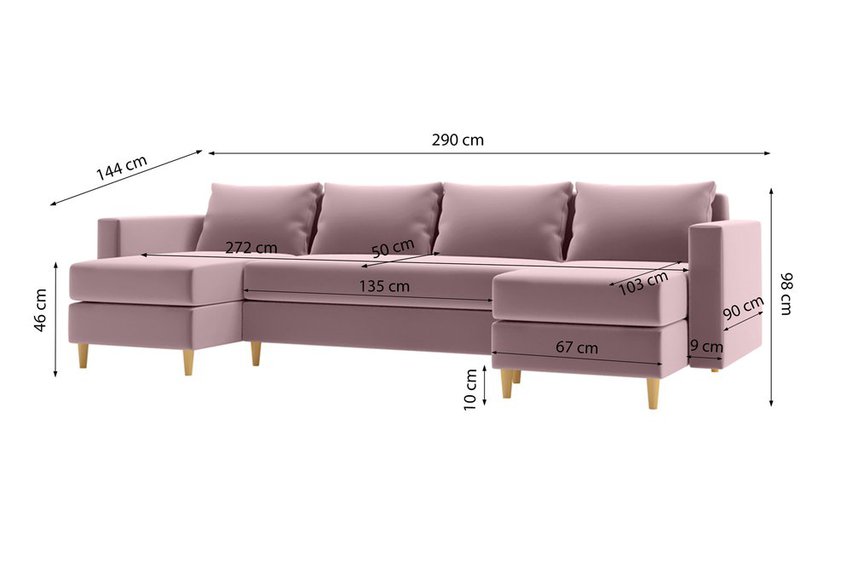 Corner sofa with sleeping function Lengtor U-shaped (Fabric: Kronos 27)