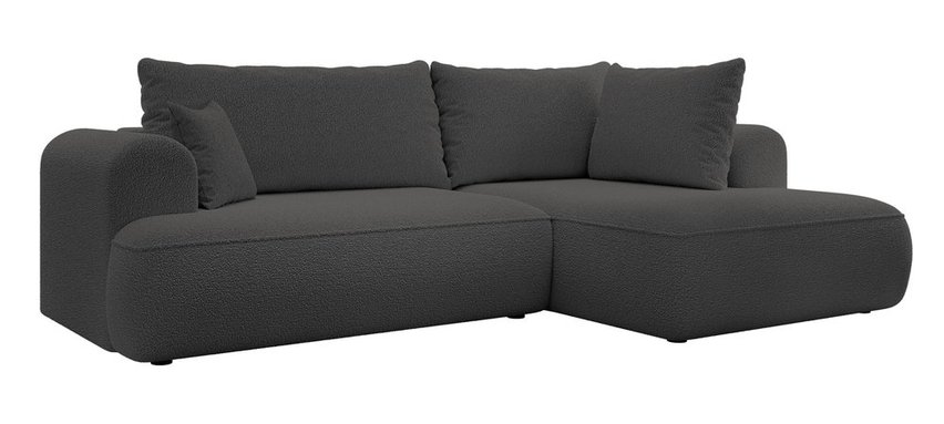 Ovo II L-shaped corner sofa with sleeping function Abriamo 08 with side panel and right-hand boucle container