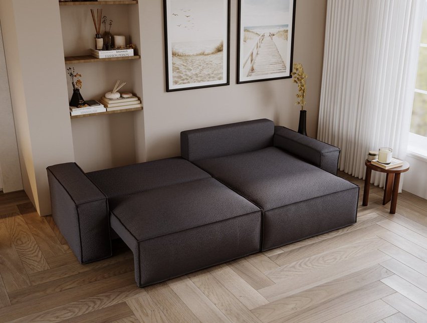 Brylio L-shaped corner sofa with sleeping function with storage, universal, graphite plush