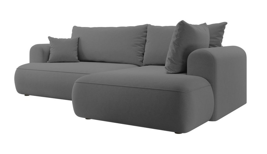 Ovo II L-shaped corner sofa with sleeping function Castel 93 with side and container, easy-to-clean velvet, right-hand