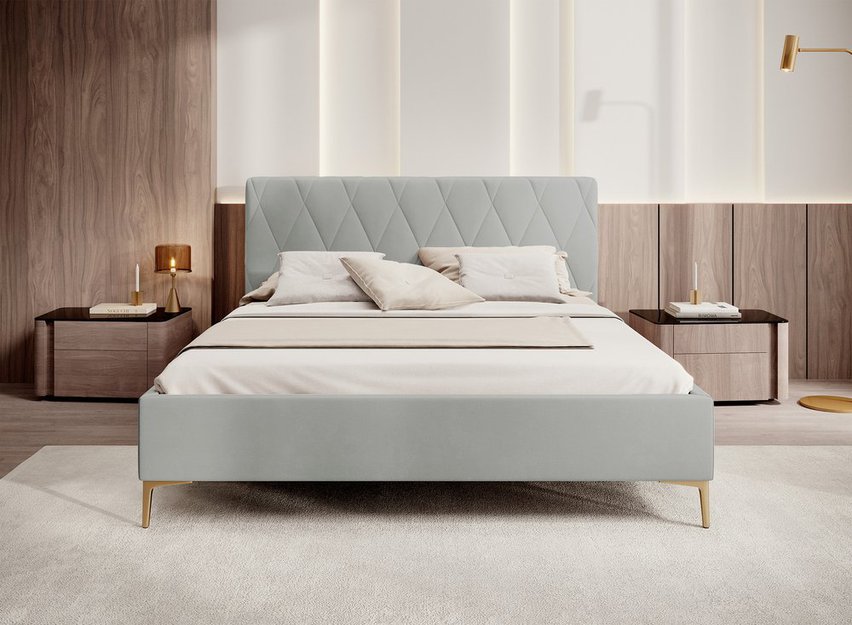 Upholstered bed 180x200 cm Tiksi light gray velvet