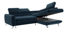 Bambito L-shaped corner sofa with sleeping function with storage and adjustable headrests, navy blue hydrophobic velvet, right-hand side