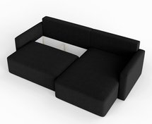 Haldi L-shaped corner sofa with sleeping function with Melody 15 boucle universal container