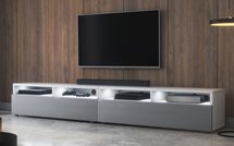 TV cabinet with two drawers Rednaw 200 cm (Matt White / Glossy Gray, LED)